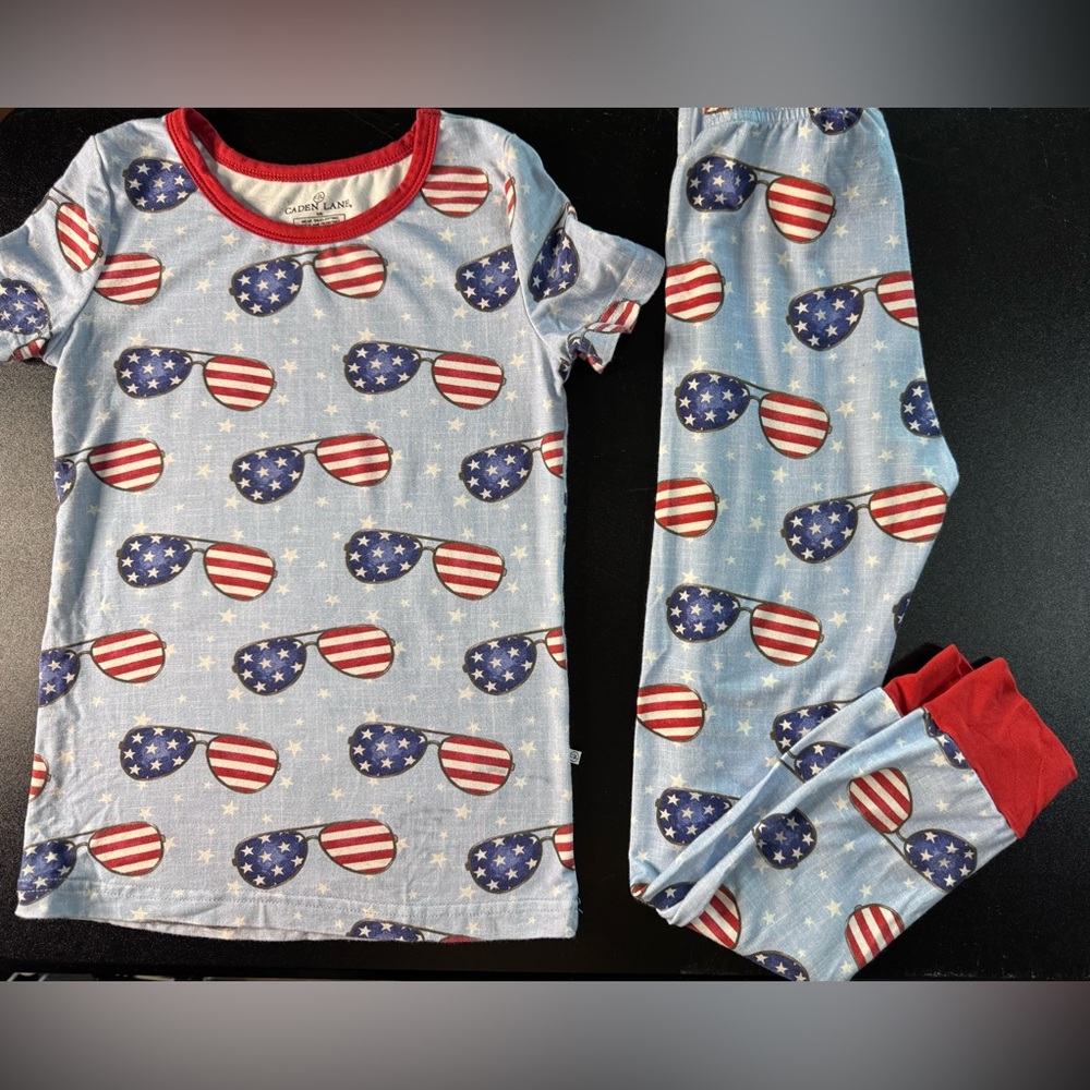 Caden Lane Kids Pajama Set - Blue with American Flag Sunglasses